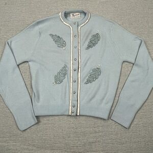 Vintage MONROE ORLON Pearl Button Embroidered Cardigan Sweater XS